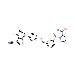 N#Cc1coc2c(-c3ccc(OCc4cccc(C(=O)N5CCC[C@H]5C(=O)O)c4)cc3)cc(F)c(F)c12 ZINC000224672635