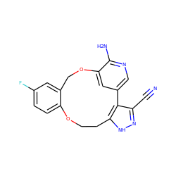 N#Cc1n[nH]c2c1-c1cnc(N)c(c1)OCc1cc(F)ccc1OCC2 ZINC000144955087