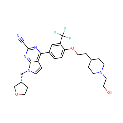 N#Cc1nc(-c2ccc(OCCC3CCN(CCO)CC3)c(C(F)(F)F)c2)c2ccn(C[C@@H]3CCOC3)c2n1 ZINC001772599239