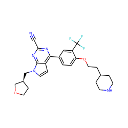 N#Cc1nc(-c2ccc(OCCC3CCNCC3)c(C(F)(F)F)c2)c2ccn(C[C@H]3CCOC3)c2n1 ZINC001772635063