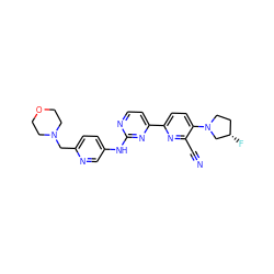 N#Cc1nc(-c2ccnc(Nc3ccc(CN4CCOCC4)nc3)n2)ccc1N1CC[C@H](F)C1 ZINC000222008536