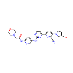 N#Cc1nc(-c2ccnc(Nc3ccc(NC(=O)CN4CCOCC4)nc3)n2)ccc1N1CC[C@H](O)C1 ZINC000221978680