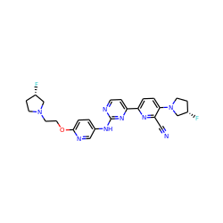 N#Cc1nc(-c2ccnc(Nc3ccc(OCCN4CC[C@H](F)C4)nc3)n2)ccc1N1CC[C@H](F)C1 ZINC000221973900