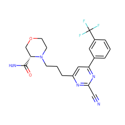 N#Cc1nc(CCCN2CCOC[C@H]2C(N)=O)cc(-c2cccc(C(F)(F)F)c2)n1 ZINC000064527725