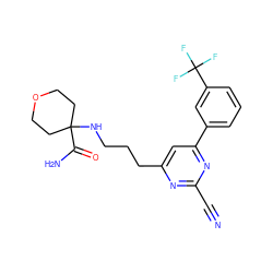 N#Cc1nc(CCCNC2(C(N)=O)CCOCC2)cc(-c2cccc(C(F)(F)F)c2)n1 ZINC000064526948