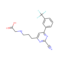 N#Cc1nc(CCCNCC(=O)O)cc(-c2cccc(C(F)(F)F)c2)n1 ZINC000064527099