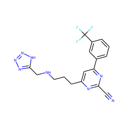 N#Cc1nc(CCCNCc2nnn[nH]2)cc(-c2cccc(C(F)(F)F)c2)n1 ZINC000064539338