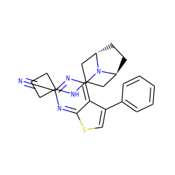 N#Cc1nc(N2[C@H]3CC[C@H]2CC(NC2CCC2)C3)c2c(-c3ccccc3)csc2n1 ZINC000146396624