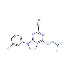 N#Cc1nc(NCC(F)F)c2ncn(-c3cccc(Cl)c3)c2n1 ZINC000036380043