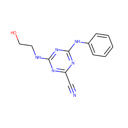 N#Cc1nc(NCCO)nc(Nc2ccccc2)n1 ZINC000013831199