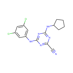 N#Cc1nc(Nc2cc(Cl)cc(Cl)c2)nc(NC2CCCC2)n1 ZINC000013831587