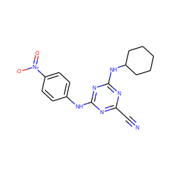 N#Cc1nc(Nc2ccc([N+](=O)[O-])cc2)nc(NC2CCCCC2)n1 ZINC001772642618