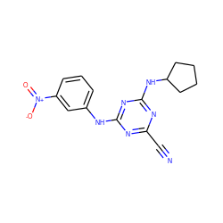 N#Cc1nc(Nc2cccc([N+](=O)[O-])c2)nc(NC2CCCC2)n1 ZINC000013831592