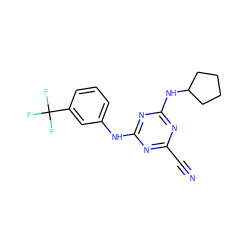 N#Cc1nc(Nc2cccc(C(F)(F)F)c2)nc(NC2CCCC2)n1 ZINC000013831519