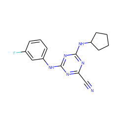 N#Cc1nc(Nc2cccc(F)c2)nc(NC2CCCC2)n1 ZINC000013831511