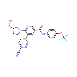 N#Cc1ncc(-c2cc(C(=O)Nc3ccc(OC(F)(F)F)cc3)cnc2N2CC[C@H](CO)C2)cn1 ZINC001772631231