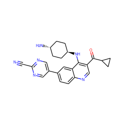 N#Cc1ncc(-c2ccc3ncc(C(=O)C4CC4)c(N[C@H]4CC[C@H](N)CC4)c3c2)cn1 ZINC000473194429