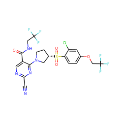 N#Cc1ncc(C(=O)NCC(F)(F)F)c(N2CC[C@H](S(=O)(=O)c3ccc(OCC(F)(F)F)cc3Cl)C2)n1 ZINC000169685008