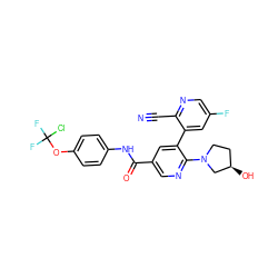 N#Cc1ncc(F)cc1-c1cc(C(=O)Nc2ccc(OC(F)(F)Cl)cc2)cnc1N1CC[C@@H](O)C1 ZINC001772572143