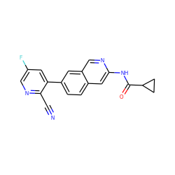 N#Cc1ncc(F)cc1-c1ccc2cc(NC(=O)C3CC3)ncc2c1 ZINC000144355176