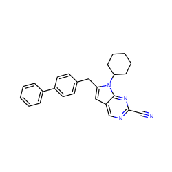 N#Cc1ncc2cc(Cc3ccc(-c4ccccc4)cc3)n(C3CCCCC3)c2n1 ZINC000028958169