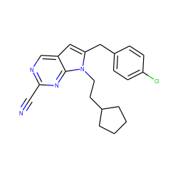 N#Cc1ncc2cc(Cc3ccc(Cl)cc3)n(CCC3CCCC3)c2n1 ZINC000040423262