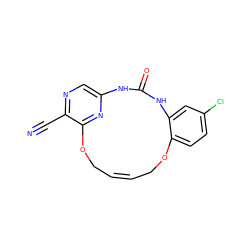 N#Cc1ncc2nc1OC/C=C\COc1ccc(Cl)cc1NC(=O)N2 ZINC000028826316