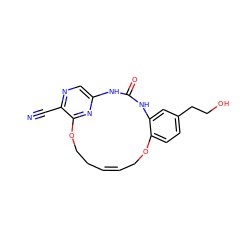 N#Cc1ncc2nc1OCC/C=C\COc1ccc(CCO)cc1NC(=O)N2 ZINC000028826163