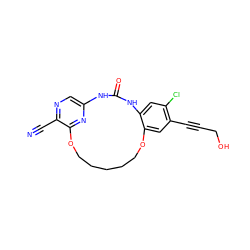 N#Cc1ncc2nc1OCCCCCOc1cc(C#CCO)c(Cl)cc1NC(=O)N2 ZINC000014958327