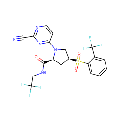 N#Cc1nccc(N2C[C@@H](S(=O)(=O)c3ccccc3C(F)(F)F)C[C@H]2C(=O)NCC(F)(F)F)n1 ZINC000145817294