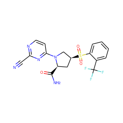 N#Cc1nccc(N2C[C@@H](S(=O)(=O)c3ccccc3C(F)(F)F)C[C@H]2C(N)=O)n1 ZINC000143697634