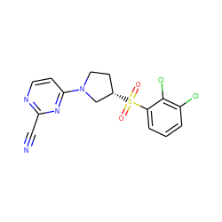 N#Cc1nccc(N2CC[C@H](S(=O)(=O)c3cccc(Cl)c3Cl)C2)n1 ZINC000168616469