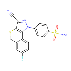 N#Cc1nn(-c2ccc(S(N)(=O)=O)cc2)c2c1SCc1cc(F)ccc1-2 ZINC000026673727