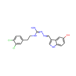 N/C(=N/N=C/c1c[nH]c2ccc(O)cc12)NCCc1ccc(Cl)c(Cl)c1 ZINC000013741838