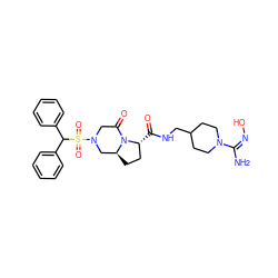 N/C(=N/O)N1CCC(CNC(=O)[C@@H]2CC[C@H]3CN(S(=O)(=O)C(c4ccccc4)c4ccccc4)CC(=O)N32)CC1 ZINC000034689153