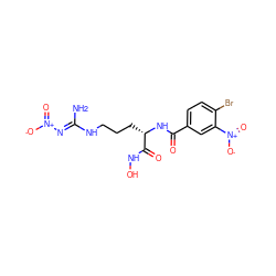 N/C(=N\[N+](=O)[O-])NCCC[C@H](NC(=O)c1ccc(Br)c([N+](=O)[O-])c1)C(=O)NO ZINC000045302116