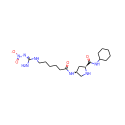 N/C(=N\[N+](=O)[O-])NCCCCCC(=O)N[C@@H]1CN[C@H](C(=O)NC2CCCCC2)C1 ZINC000029124783