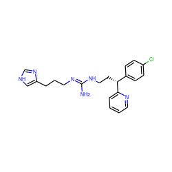 N/C(=N\CCCc1c[nH]cn1)NCC[C@H](c1ccc(Cl)cc1)c1ccccn1 ZINC000013816102