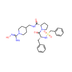 N/C(=N\O)N1CCC(CNC(=O)[C@@H]2CCCN2C(=O)[C@@H](Cc2ccccc2)NS(=O)(=O)Cc2ccccc2)CC1 ZINC000027554188