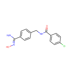 N/C(=N\O)c1ccc(CNC(=O)c2ccc(Cl)cc2)cc1 ZINC000004322438