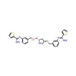 N/C(=N\c1cccc(COC[C@@H]2C[C@@H](OCc3cccc(/N=C(\N)c4cccs4)c3)CN2)c1)c1cccs1 ZINC000222227124