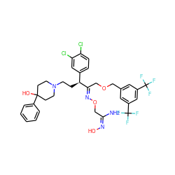 N/C(CO/N=C(\COCc1cc(C(F)(F)F)cc(C(F)(F)F)c1)[C@@H](CCN1CCC(O)(c2ccccc2)CC1)c1ccc(Cl)c(Cl)c1)=N/O ZINC000095612204