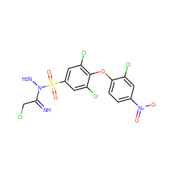 N=C(CCl)N(N)S(=O)(=O)c1cc(Cl)c(Oc2ccc([N+](=O)[O-])cc2Cl)c(Cl)c1 ZINC000013555449