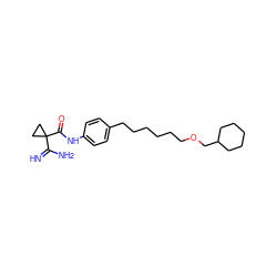 N=C(N)C1(C(=O)Nc2ccc(CCCCCCOCC3CCCCC3)cc2)CC1 ZINC000071318729