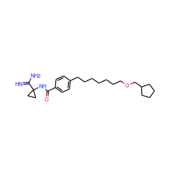 N=C(N)C1(NC(=O)c2ccc(CCCCCCCOCC3CCCC3)cc2)CC1 ZINC000071294882