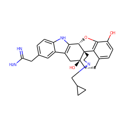 N=C(N)Cc1ccc2[nH]c3c(c2c1)C[C@@]1(O)[C@H]2Cc4ccc(O)c5c4[C@@]1(CCN2CC1CC1)[C@H]3O5 ZINC000013809249