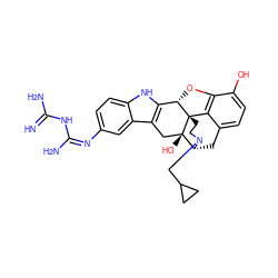 N=C(N)N/C(N)=N\c1ccc2[nH]c3c(c2c1)C[C@@]1(O)[C@H]2Cc4ccc(O)c5c4[C@@]1(CCN2CC1CC1)[C@H]3O5 ZINC000013809253