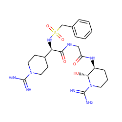 N=C(N)N1CCC([C@@H](NS(=O)(=O)Cc2ccccc2)C(=O)NCC(=O)N[C@H]2CCCN(C(=N)N)[C@@H]2O)CC1 ZINC000027857754