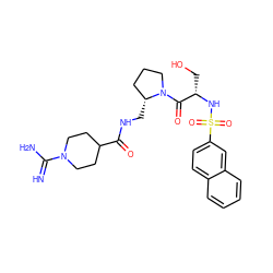 N=C(N)N1CCC(C(=O)NC[C@@H]2CCCN2C(=O)[C@H](CO)NS(=O)(=O)c2ccc3ccccc3c2)CC1 ZINC000013436175