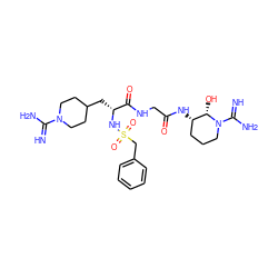 N=C(N)N1CCC(C[C@@H](NS(=O)(=O)Cc2ccccc2)C(=O)NCC(=O)N[C@H]2CCCN(C(=N)N)[C@H]2O)CC1 ZINC000003974878